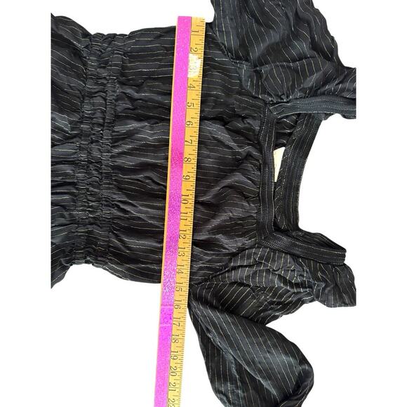 Universal Thread Women Black Metallic Stripe Long Sl S | Ruffle Square Neck Top - Picture 6 of 10